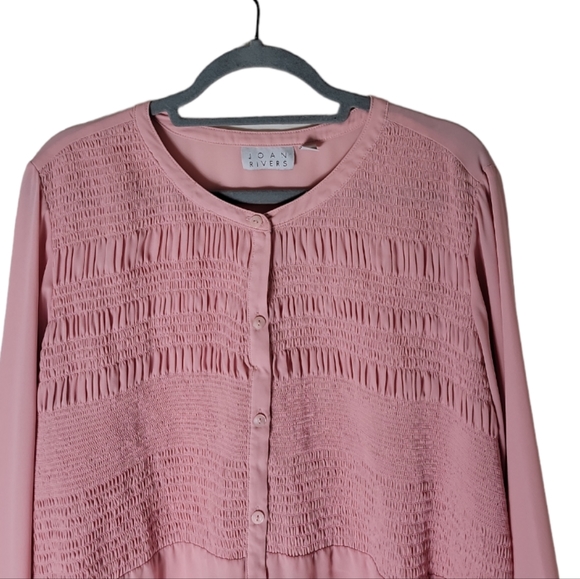 Joan Rivers long sleeve button down smocked plus size pink top size 2X - Picture 3 of 9